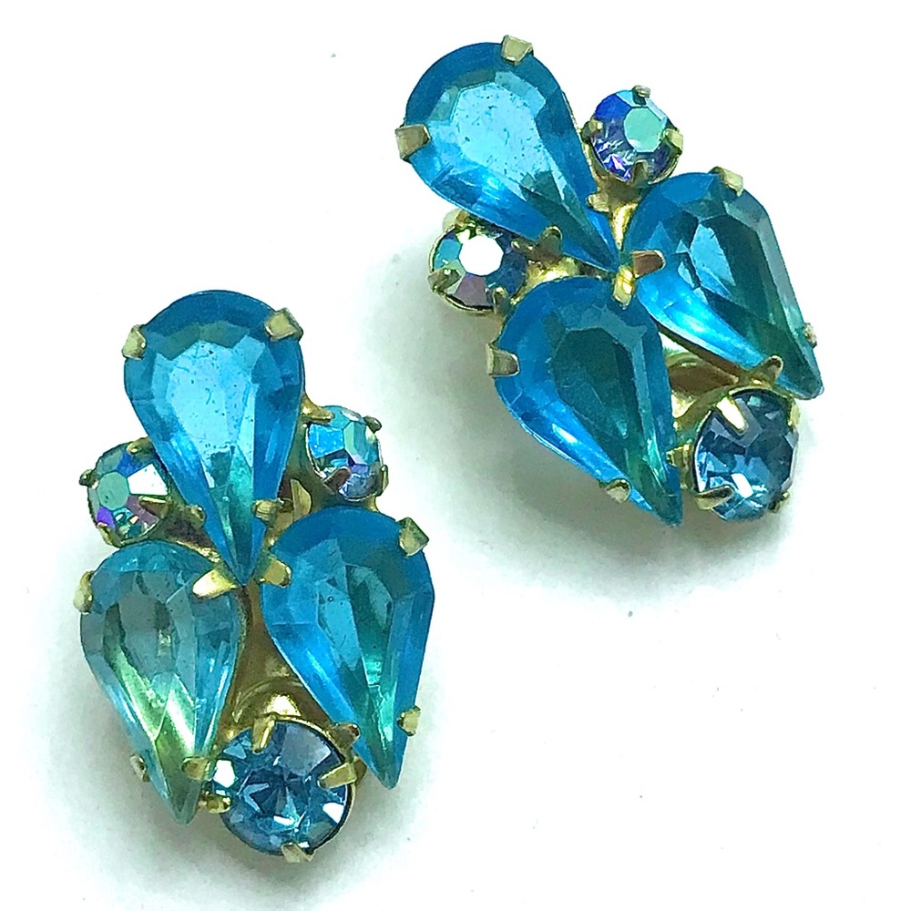 Liquid Blue Vintage Rhinestone Earrings Jewelry